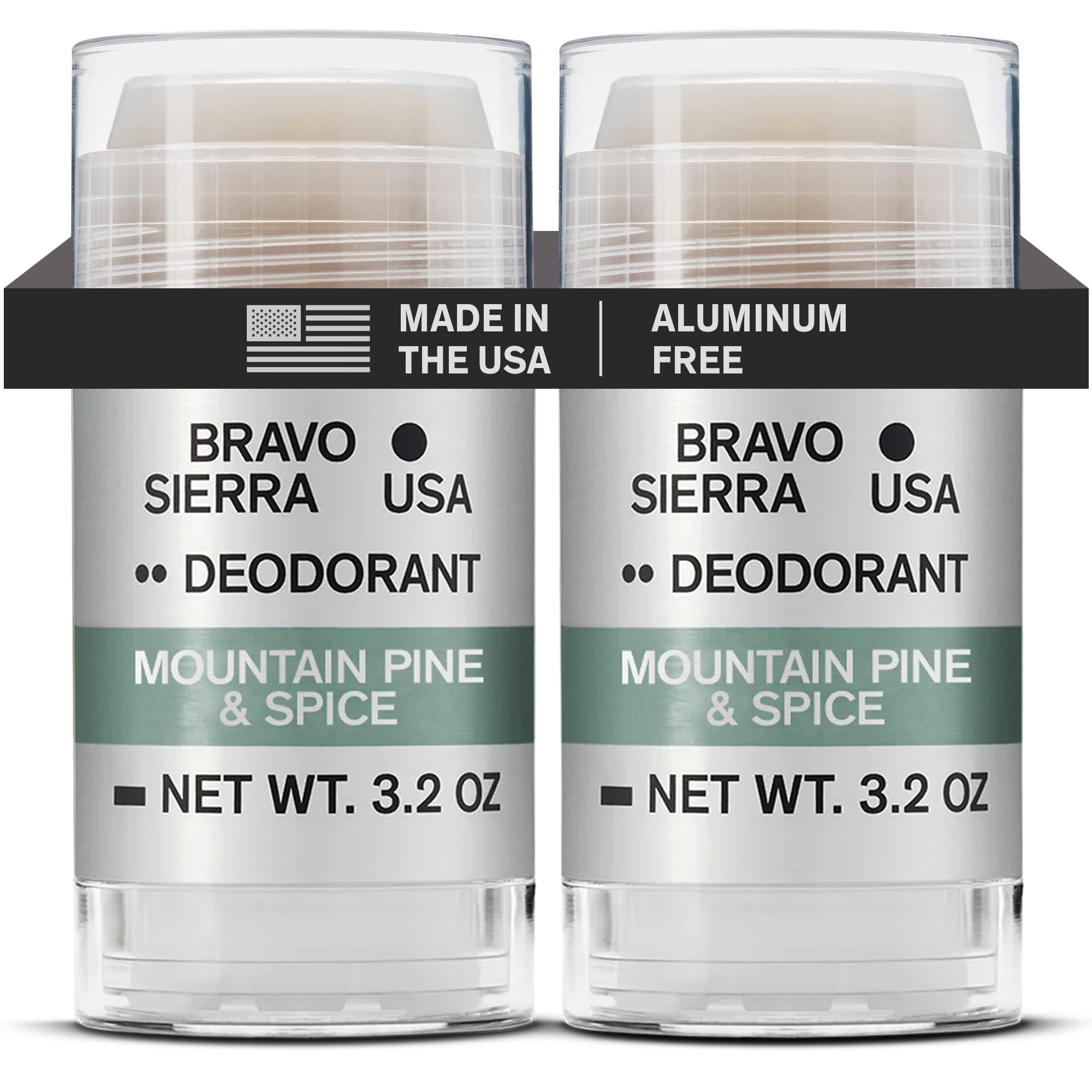 Bravo Sierra Aluminum-Free Deodorant for Men – Mountain Pine & Spice 2-Pack