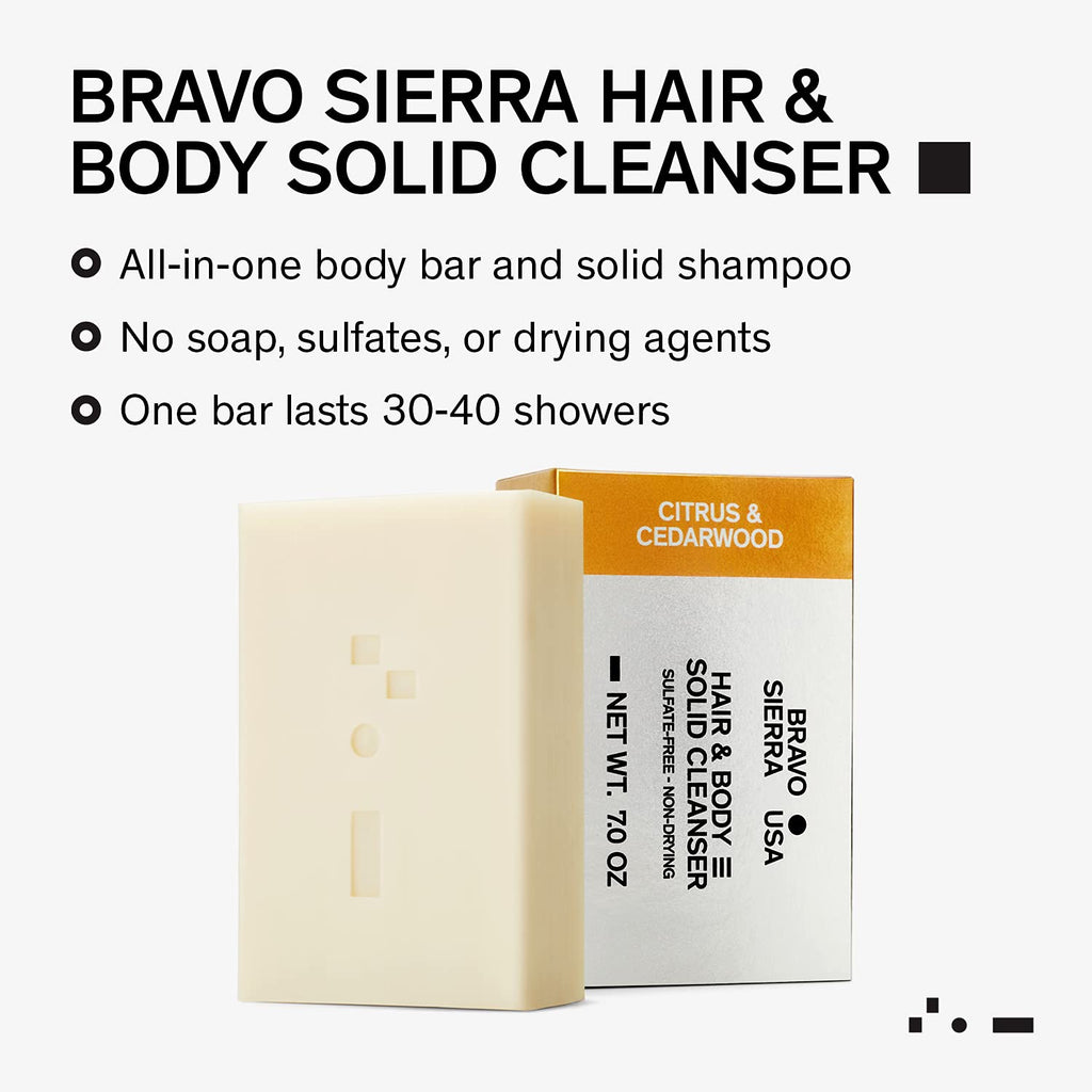 Bravo Sierra All-In-One Shampoo & Face Soap Bar – Citrus & Cedarwood | Coconut, Shea Butter & Oat Flour, 7 oz