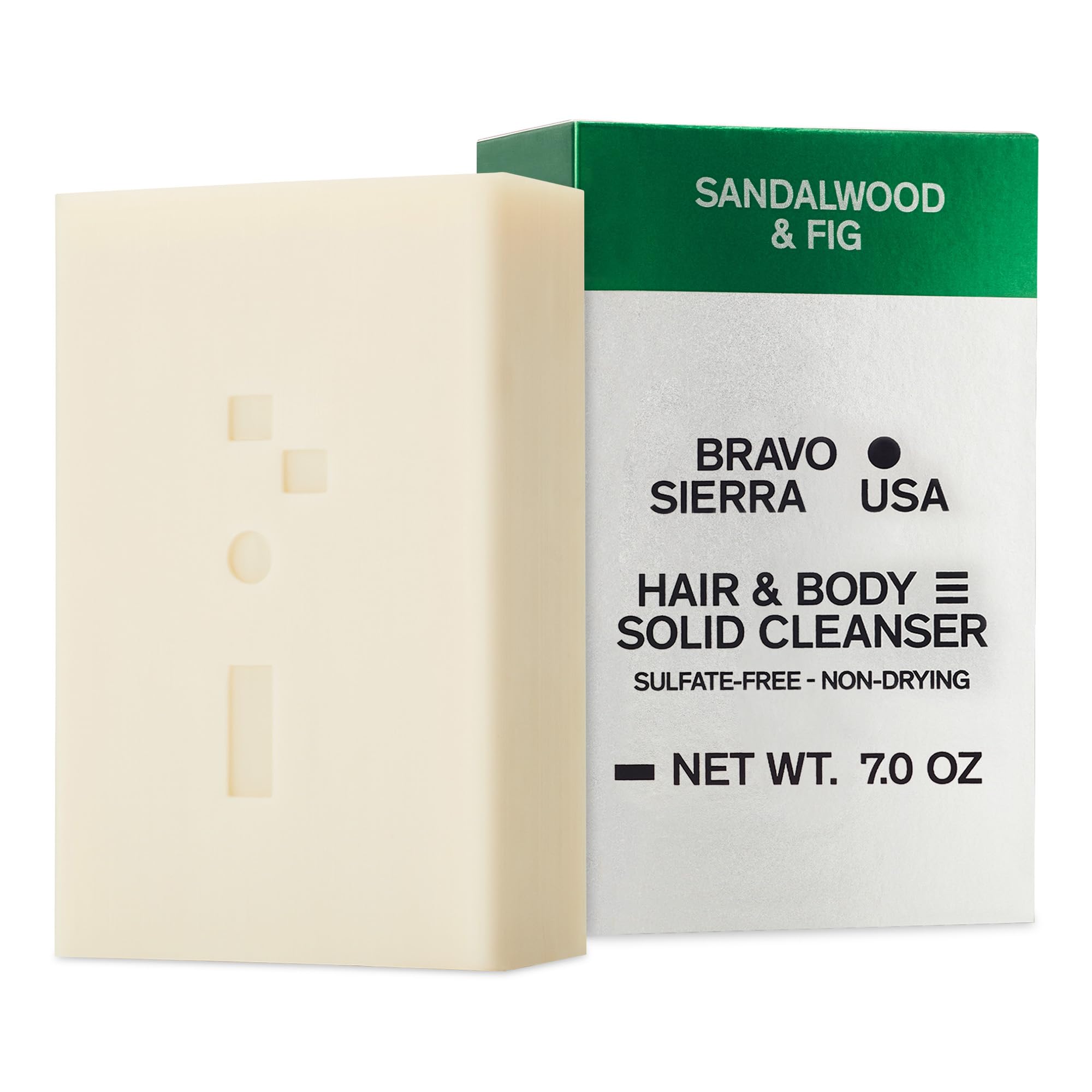 Bravo Sierra Body and Hair Solid Cleanser – Sandalwood and Fig, 7 oz | All-In-One Bar
