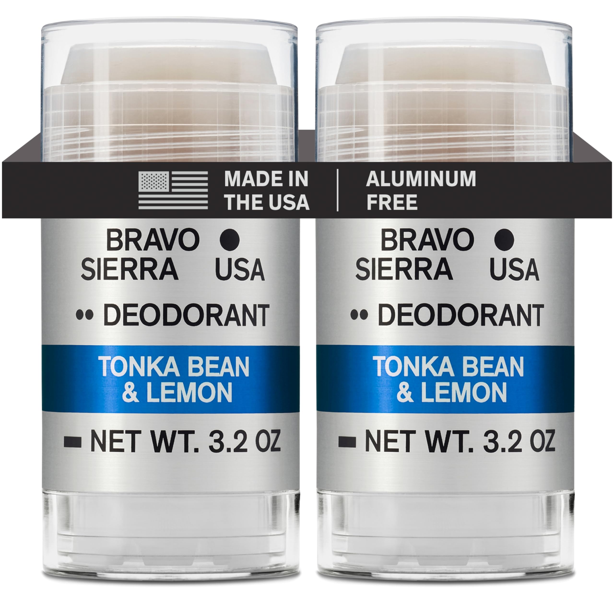 Bravo Sierra Aluminum-Free Deodorant for Men - 2-Pack, Tonka Bean & Lemon, 3.2 oz