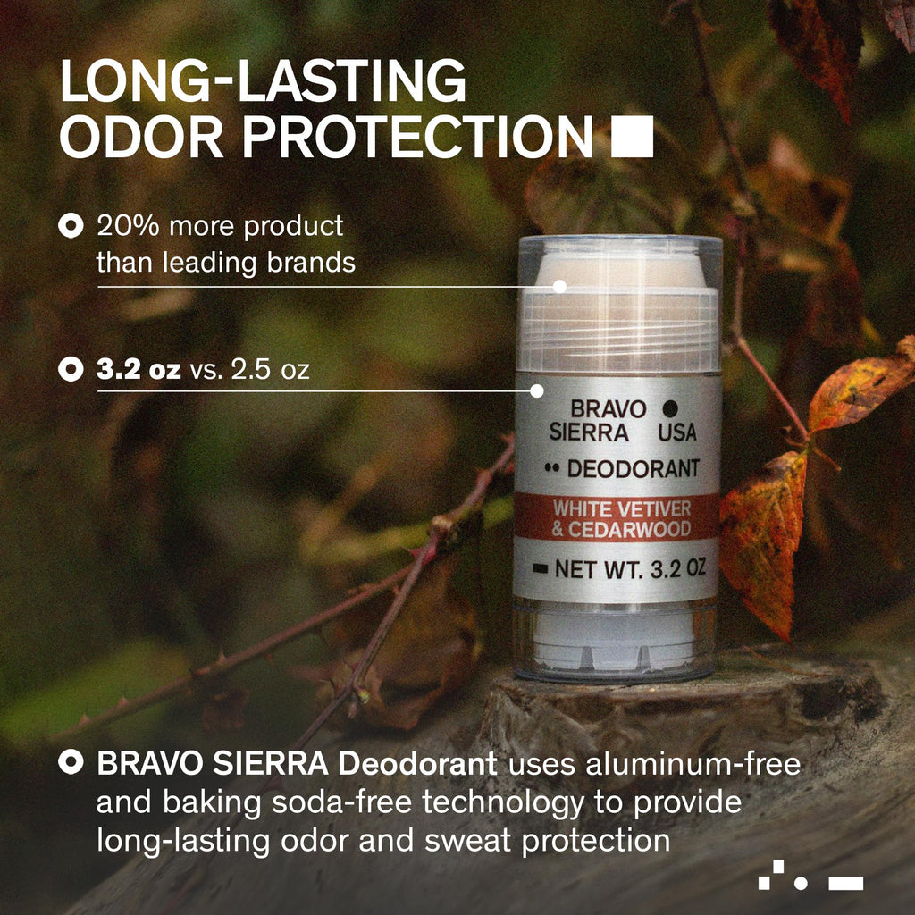 Bravo Sierra Aluminum-Free Deodorant for Men – White Vetiver & Cedarwood, 3.2 oz | Paraben-Free, Vegan & Cruelty-Free