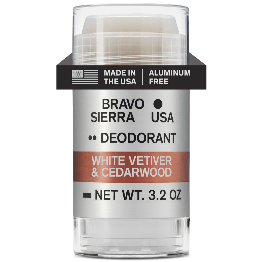 Bravo Sierra Aluminum-Free Deodorant for Men – White Vetiver & Cedarwood, 3.2 oz | Paraben-Free, Vegan & Cruelty-Free