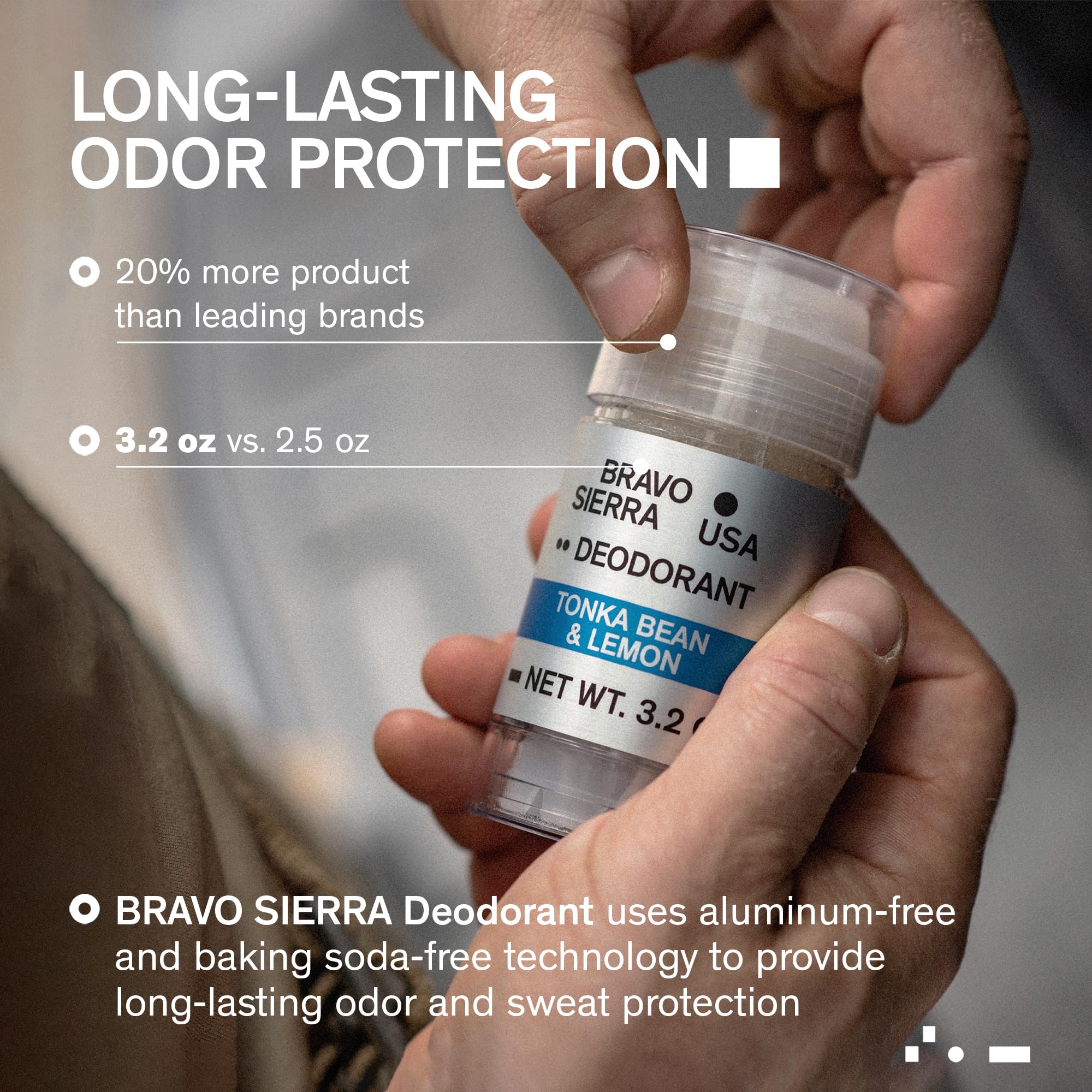 Bravo Sierra Aluminum-Free Deodorant for Men - 2-Pack, Tonka Bean & Lemon, 3.2 oz