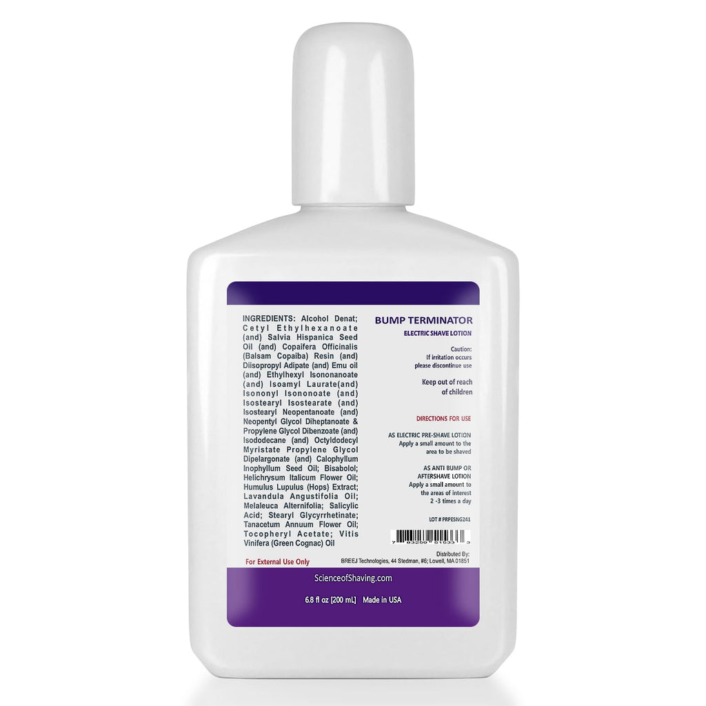 BREEJ Bump Terminator Pre Electric Shave Lotion – Anti-Bump Aftershave for Razor Bumps & Ingrown Hairs, 6.8 oz