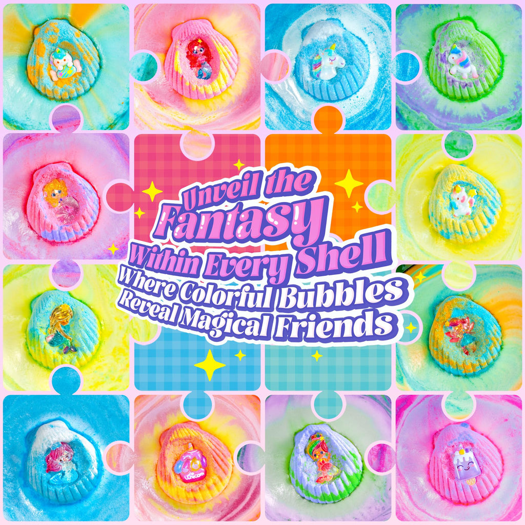 BreezeDream Shell Bath Bombs for Girls – 12-Pack Mermaid & Unicorn Gift Set with 20 Surprises