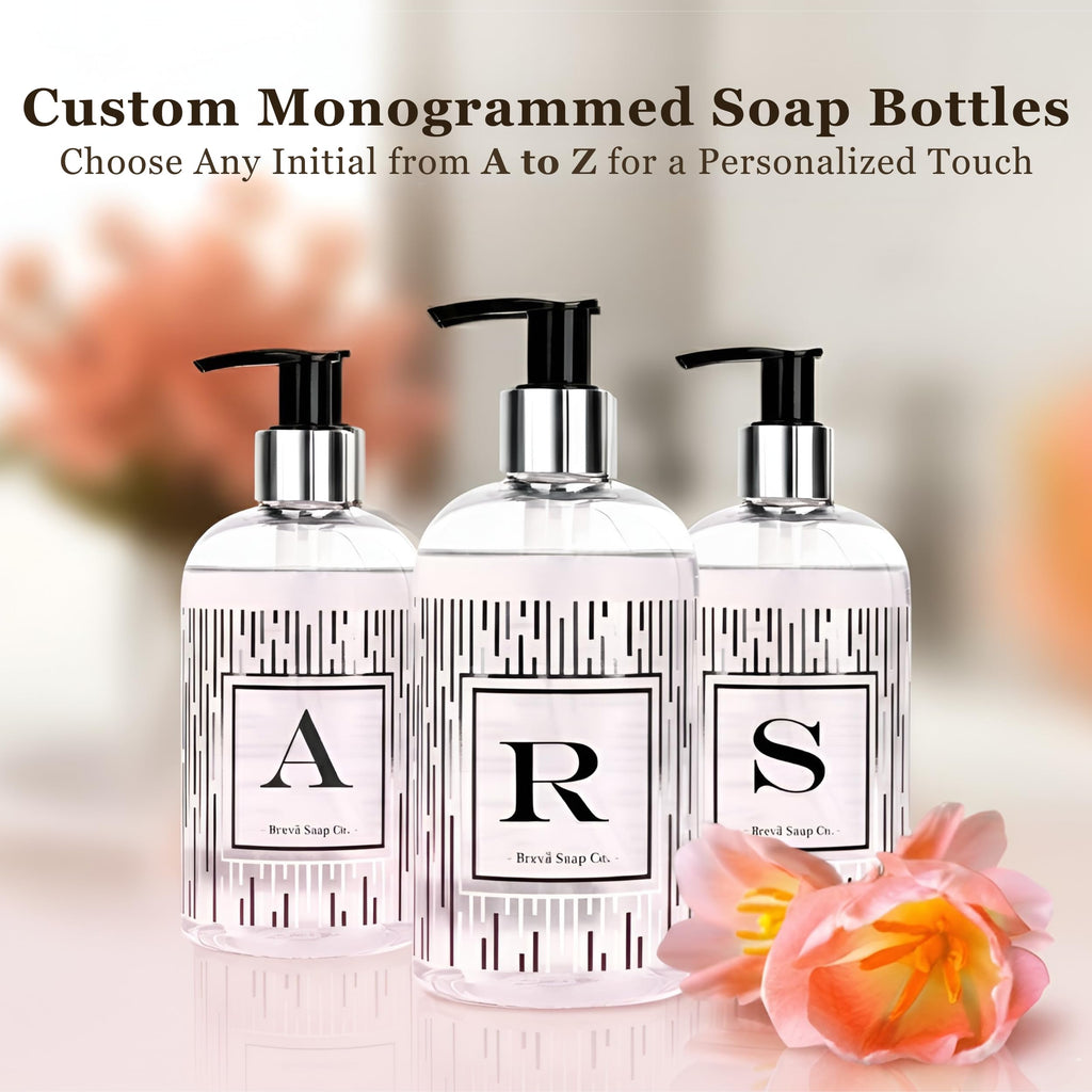 Brevä Soap Co. Monogrammed Luxury Liquid Hand Soap – Letter B | Citrus Bloom Scent | 12 oz Pack of 2