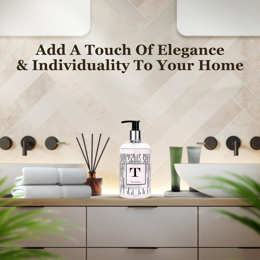 Brevä Soap Co. Monogrammed Hand Soap – Letter T | Citrus Bloom Scent | 12 oz (Pack of 2)