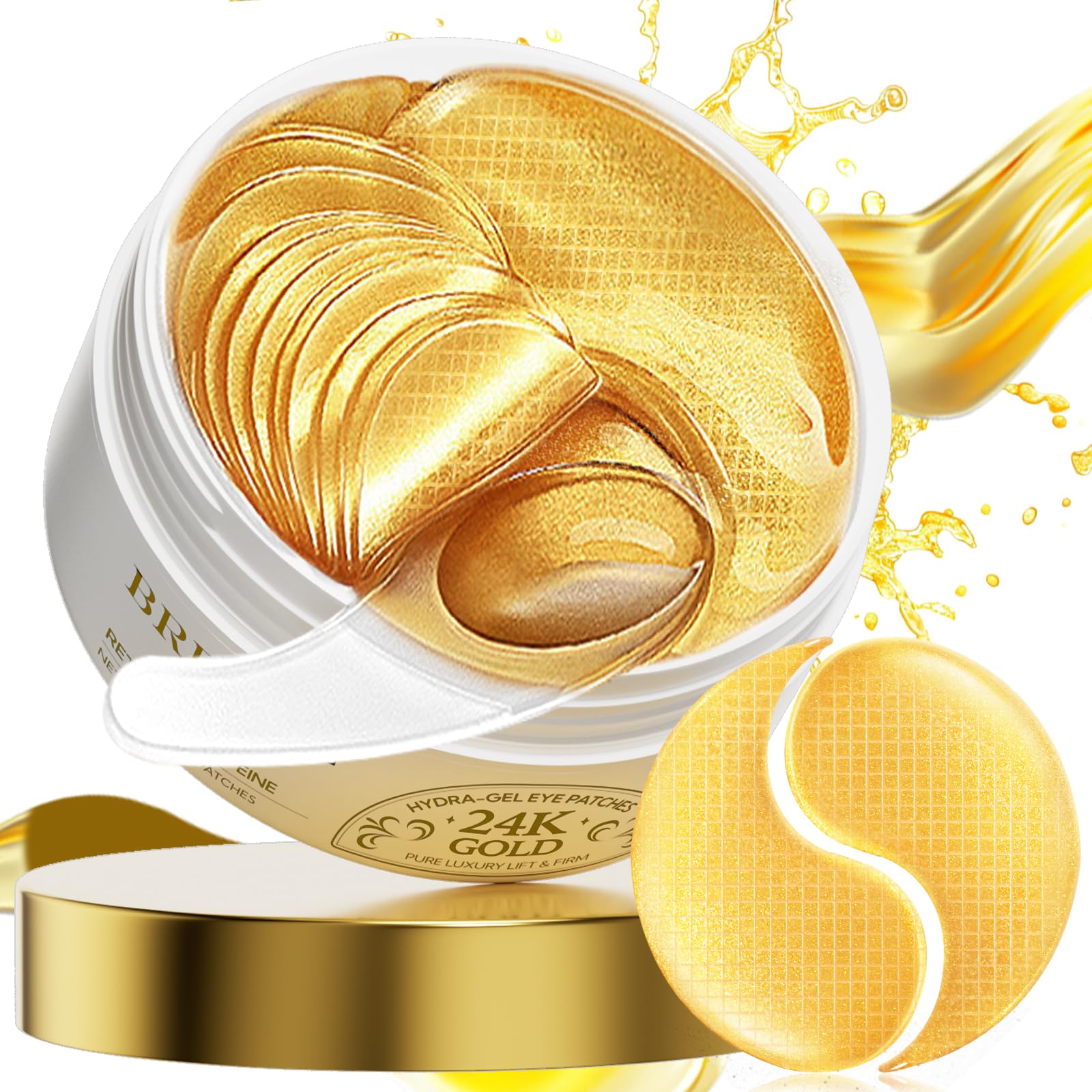 BREYLEE 24K Gold Eye Masks – 60 Pcs with Retinol & Caffeine for Puffiness, Dark Circles, Fine Lines