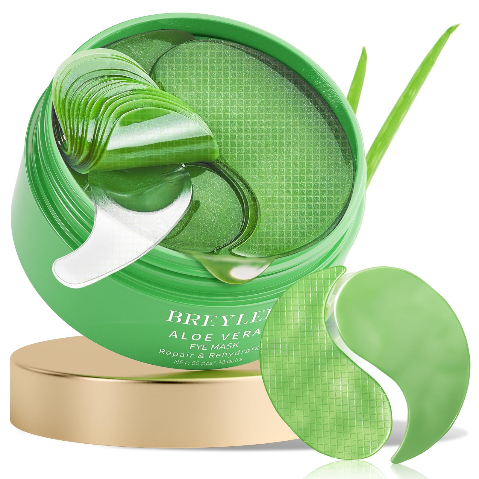 BREYLEE Aloe Vera Eye Masks – 60 Pcs for Puffy Eyes & Dark Circles