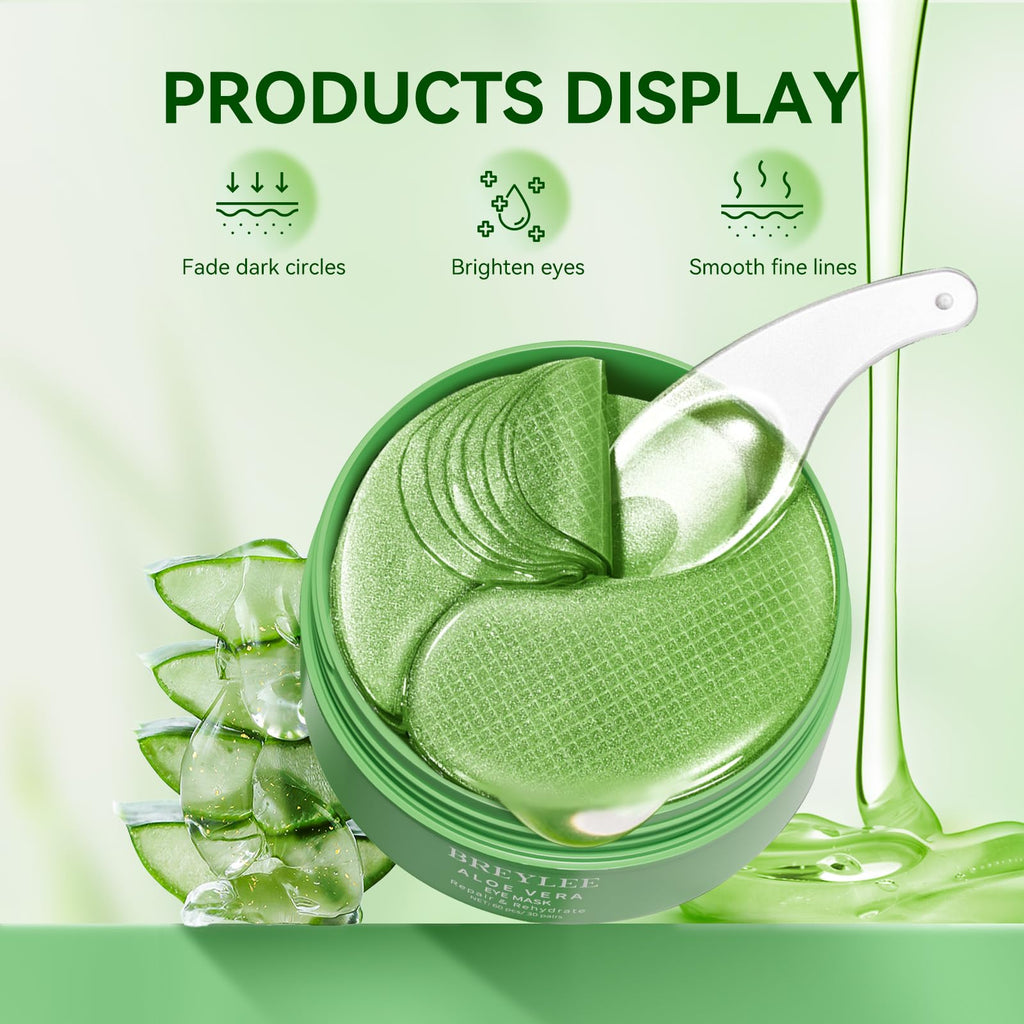 BREYLEE Aloe Vera Eye Masks – 60 Pcs for Puffy Eyes & Dark Circles