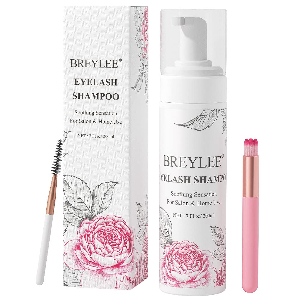 BREYLEE Eyelash Extension Cleanser | 200ml Foam Shampoo with Brush for Salon & Home Use