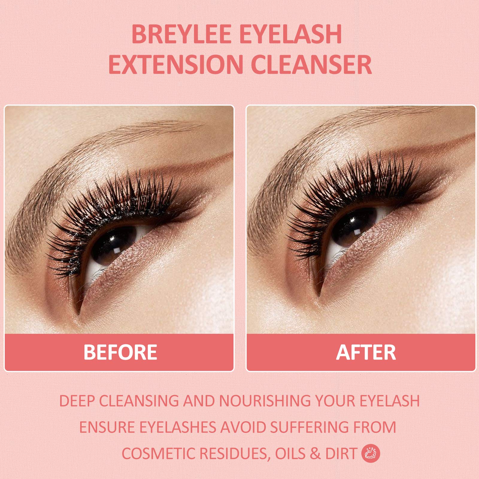 BREYLEE Eyelash Extension Cleanser | 200ml Foam Shampoo with Brush for Salon & Home Use