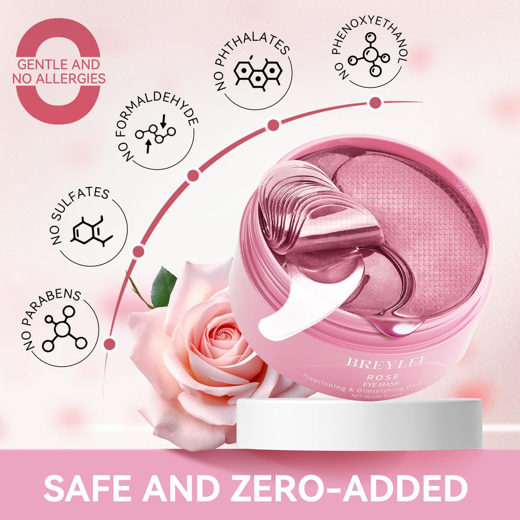 BREYLEE Flamingo Pink Eye Mask – 60 Patches for Puffy Eyes, Dark Circles & Fine Lines