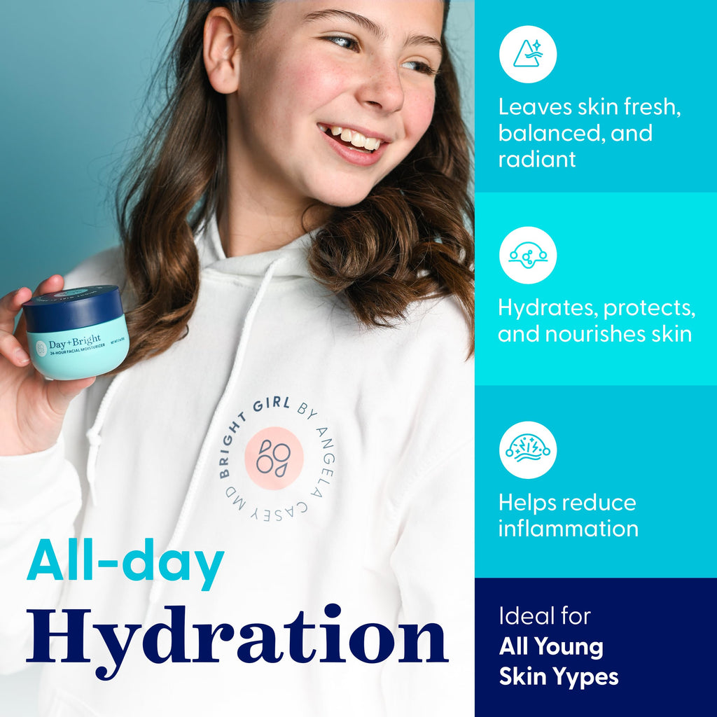 Day+Bright Facial Moisturizer for Teens | 50mL | Non-Greasy Hydration | Chamomile, Turmeric, Ashwagandha