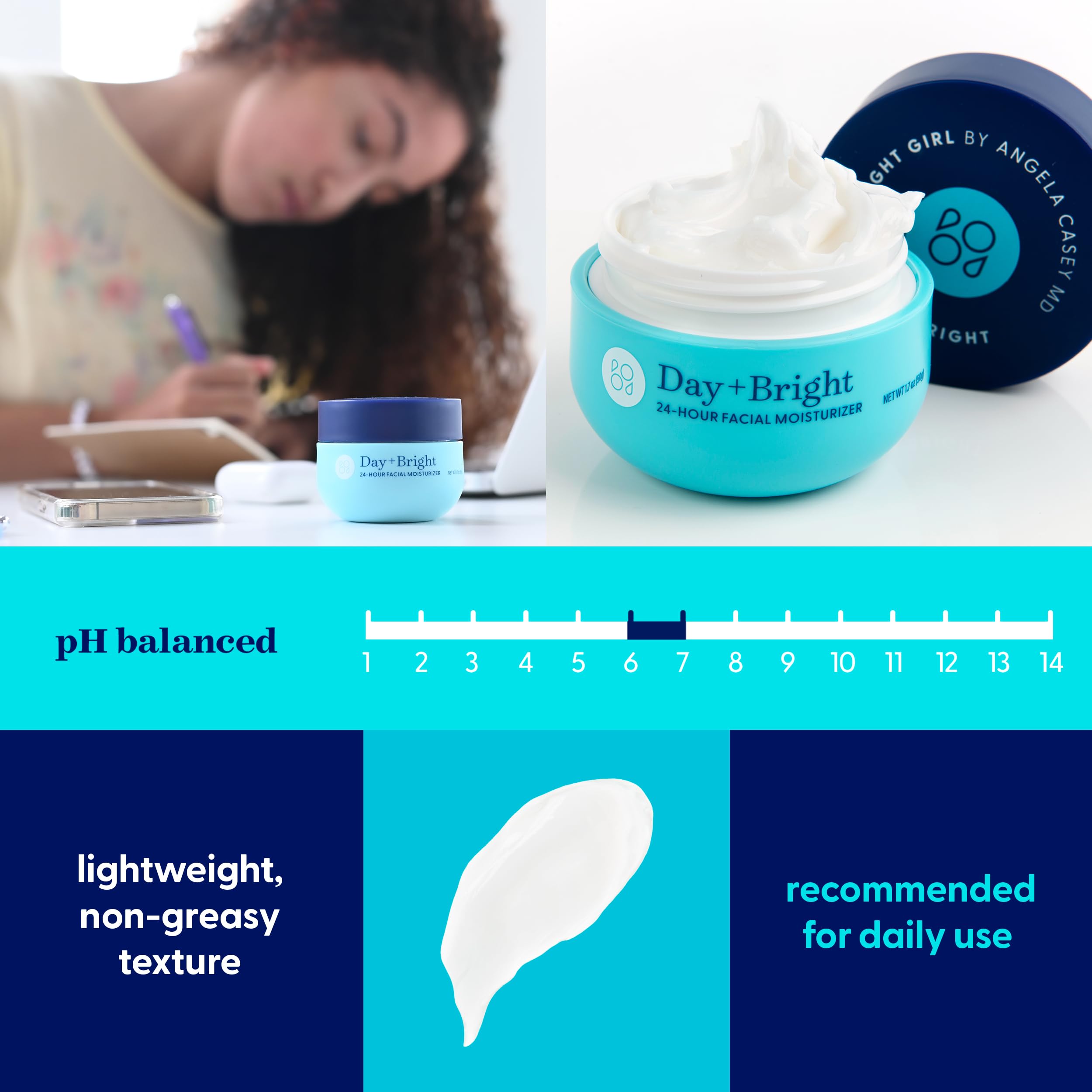 Day+Bright Facial Moisturizer for Teens | 50mL | Non-Greasy Hydration | Chamomile, Turmeric, Ashwagandha