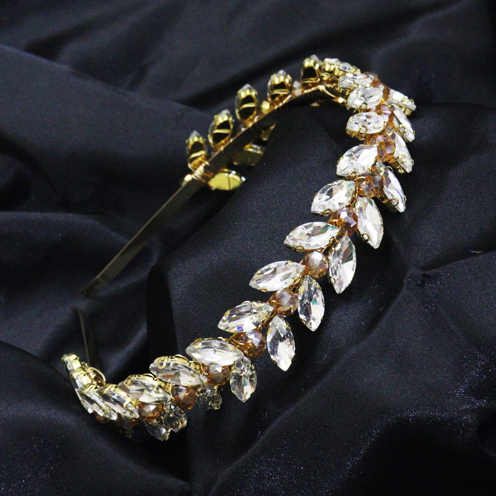 Brihasory Green Rhinestone Headband – Bridal Hair Accessory, Adjustable Gold-Tone Tiara for Brides & Bridesmaids