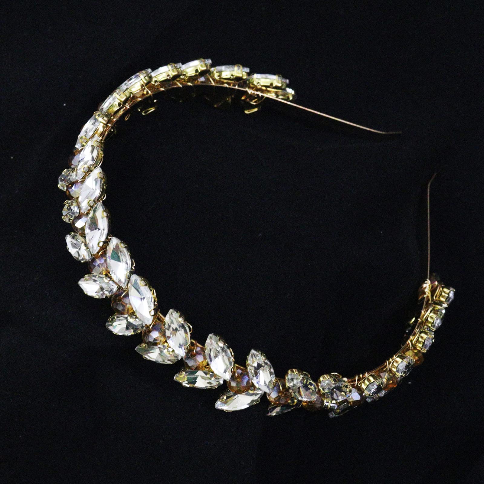 Brihasory Green Rhinestone Headband – Bridal Hair Accessory, Adjustable Gold-Tone Tiara for Brides & Bridesmaids