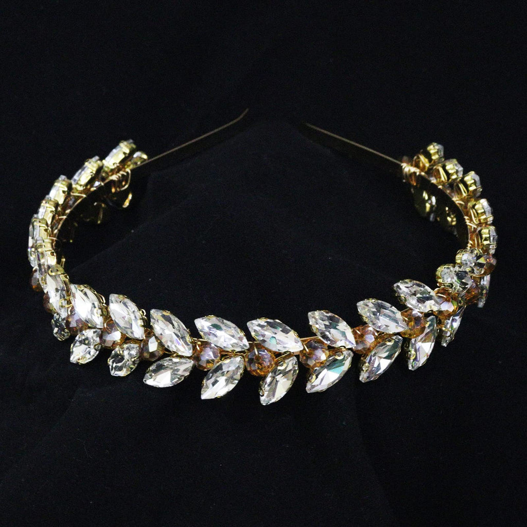 Brihasory Green Rhinestone Headband – Bridal Hair Accessory, Adjustable Gold-Tone Tiara for Brides & Bridesmaids