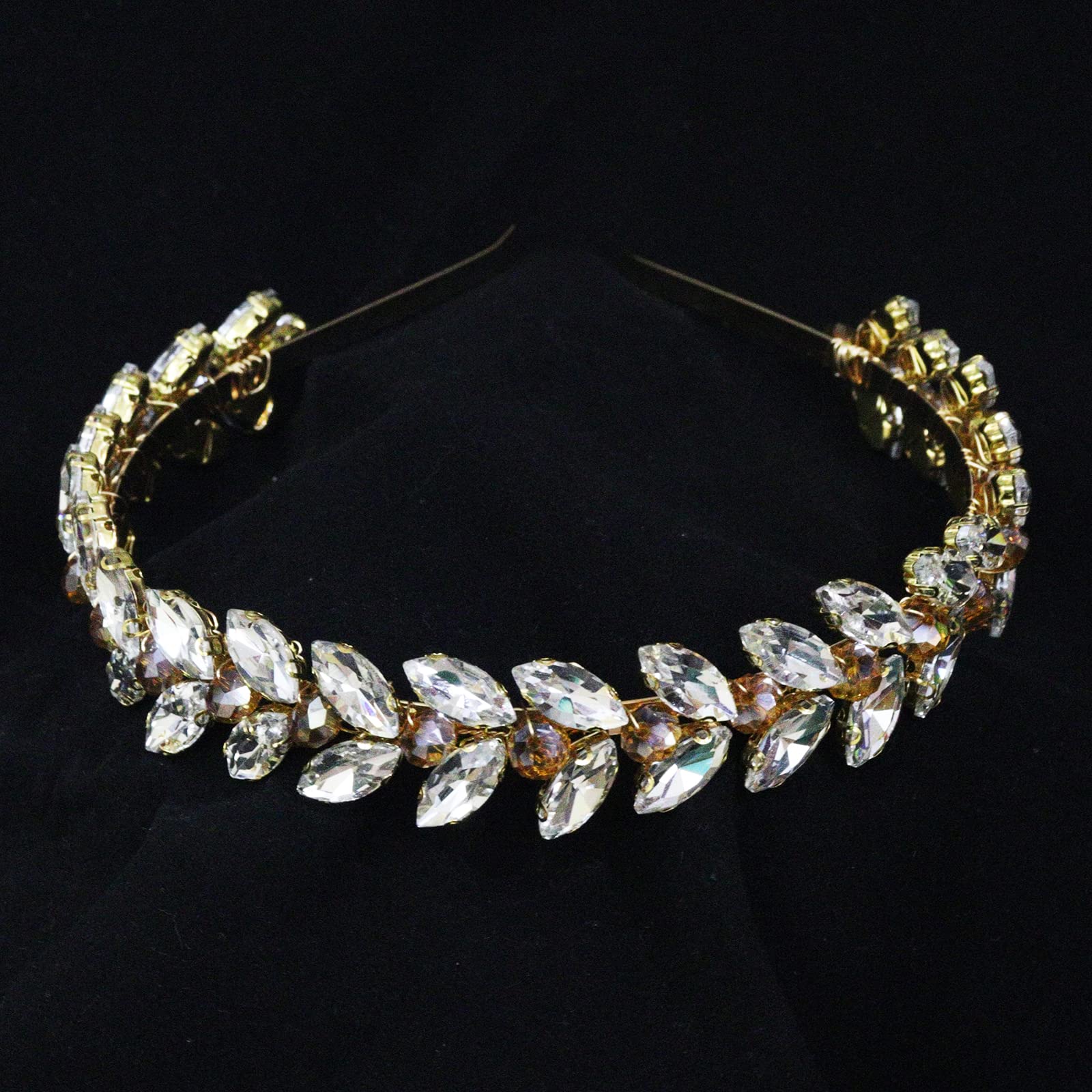 Brihasory Green Rhinestone Headband – Bridal Hair Accessory, Adjustable Gold-Tone Tiara for Brides & Bridesmaids