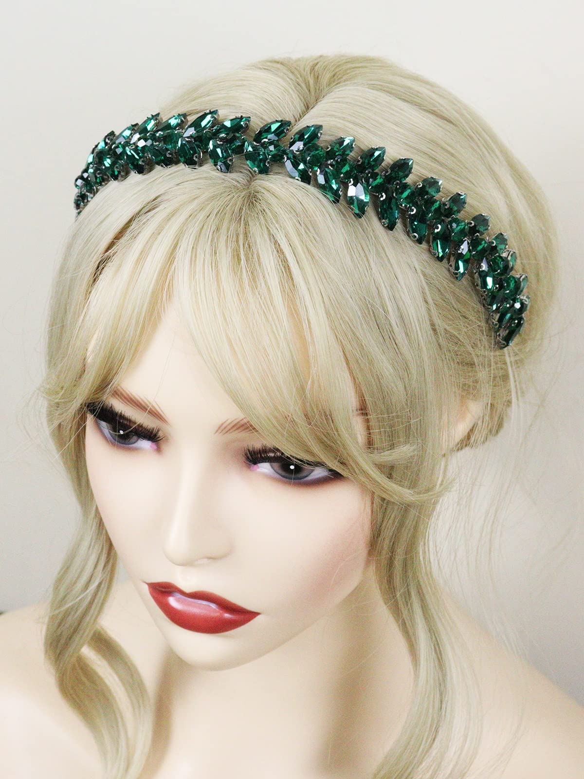 Brihasory Green Rhinestone Headband – Bridal Hair Accessory, Adjustable Gold-Tone Tiara for Brides & Bridesmaids