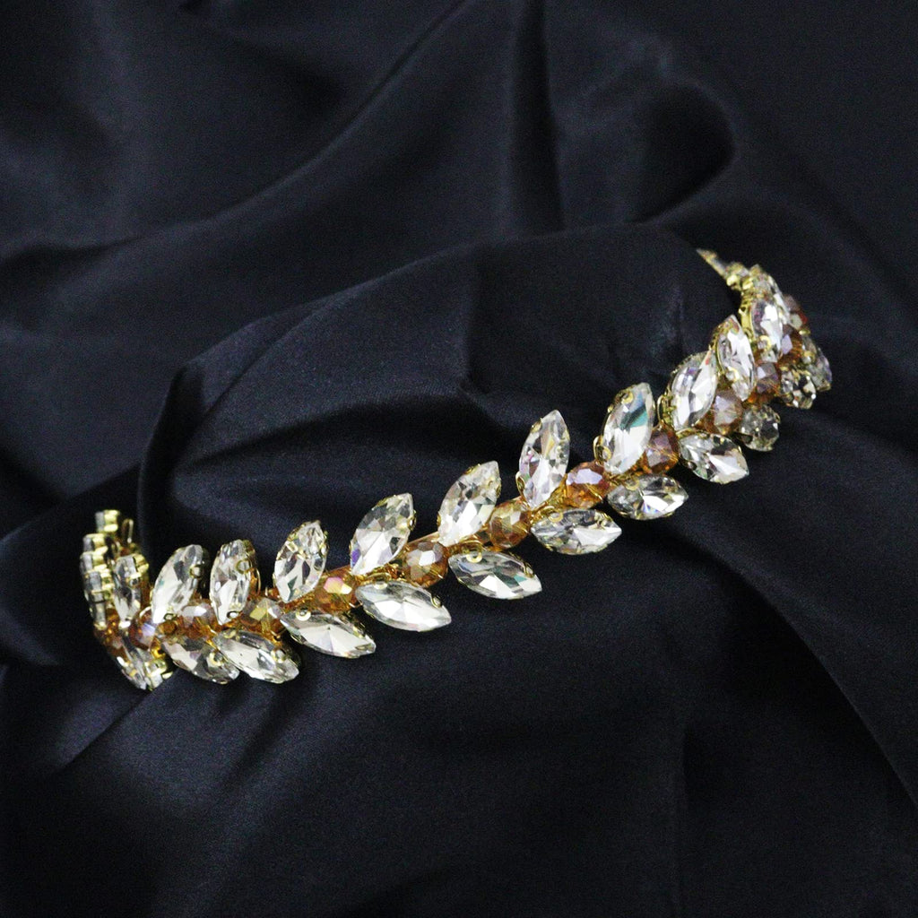 Brihasory Green Rhinestone Headband – Bridal Hair Accessory, Adjustable Gold-Tone Tiara for Brides & Bridesmaids