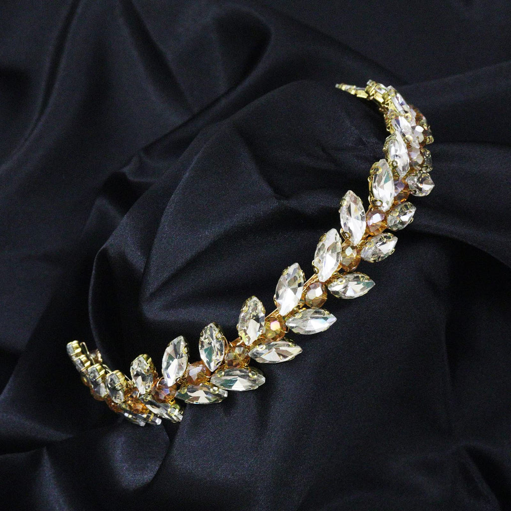 Brihasory Green Rhinestone Headband – Bridal Hair Accessory, Adjustable Gold-Tone Tiara for Brides & Bridesmaids