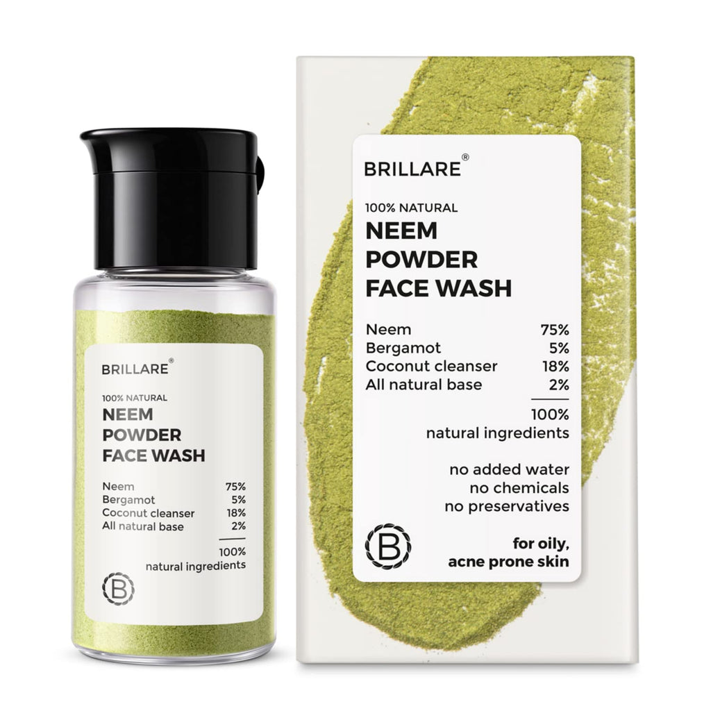 BRILLARE Real Neem Powder Facial Cleanser – Oil Control Face Wash, 15g | Vegan & Sulfate-Free