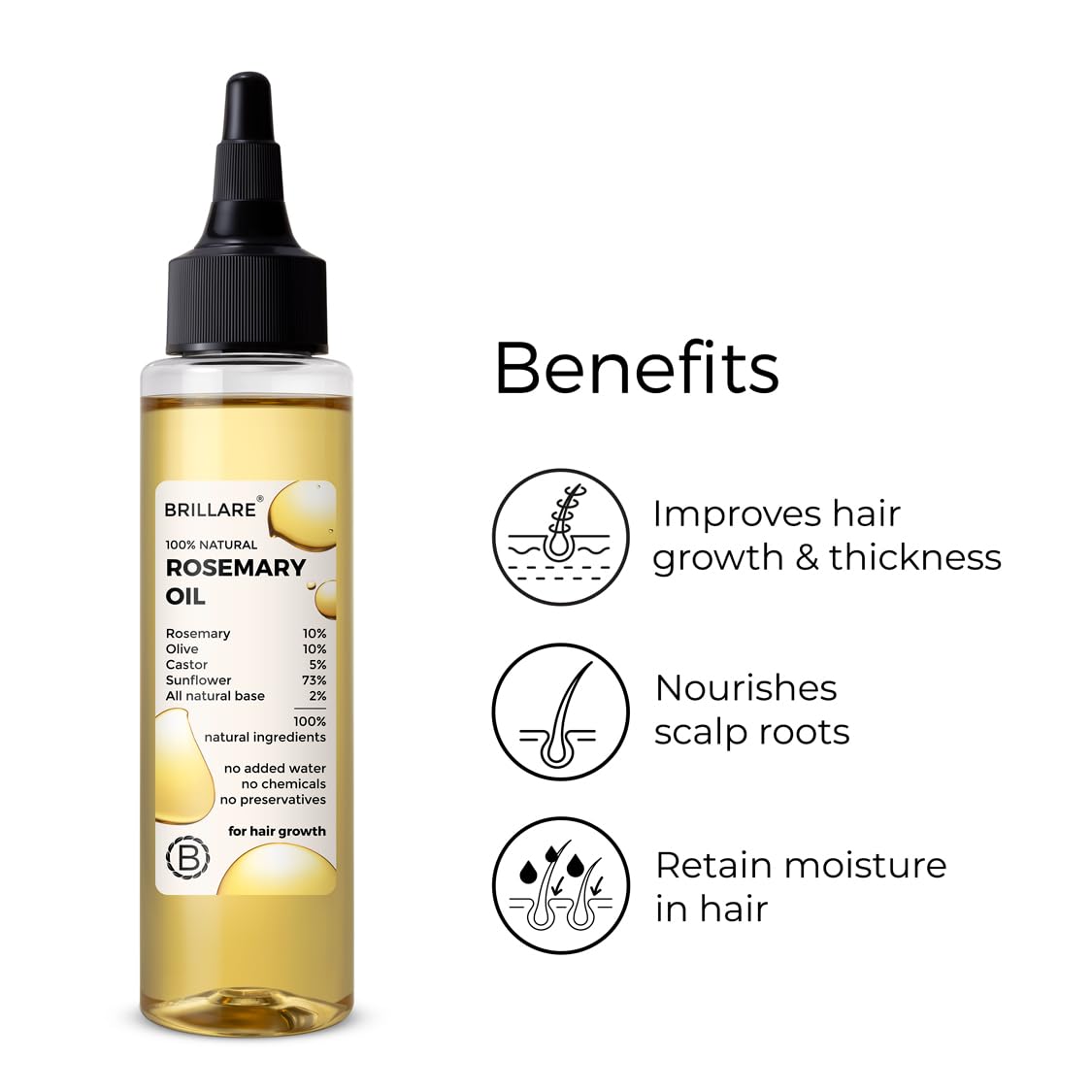 BRILLARE Rosemary Hair Oil – Healthy Hair, 3.38 Fl Oz