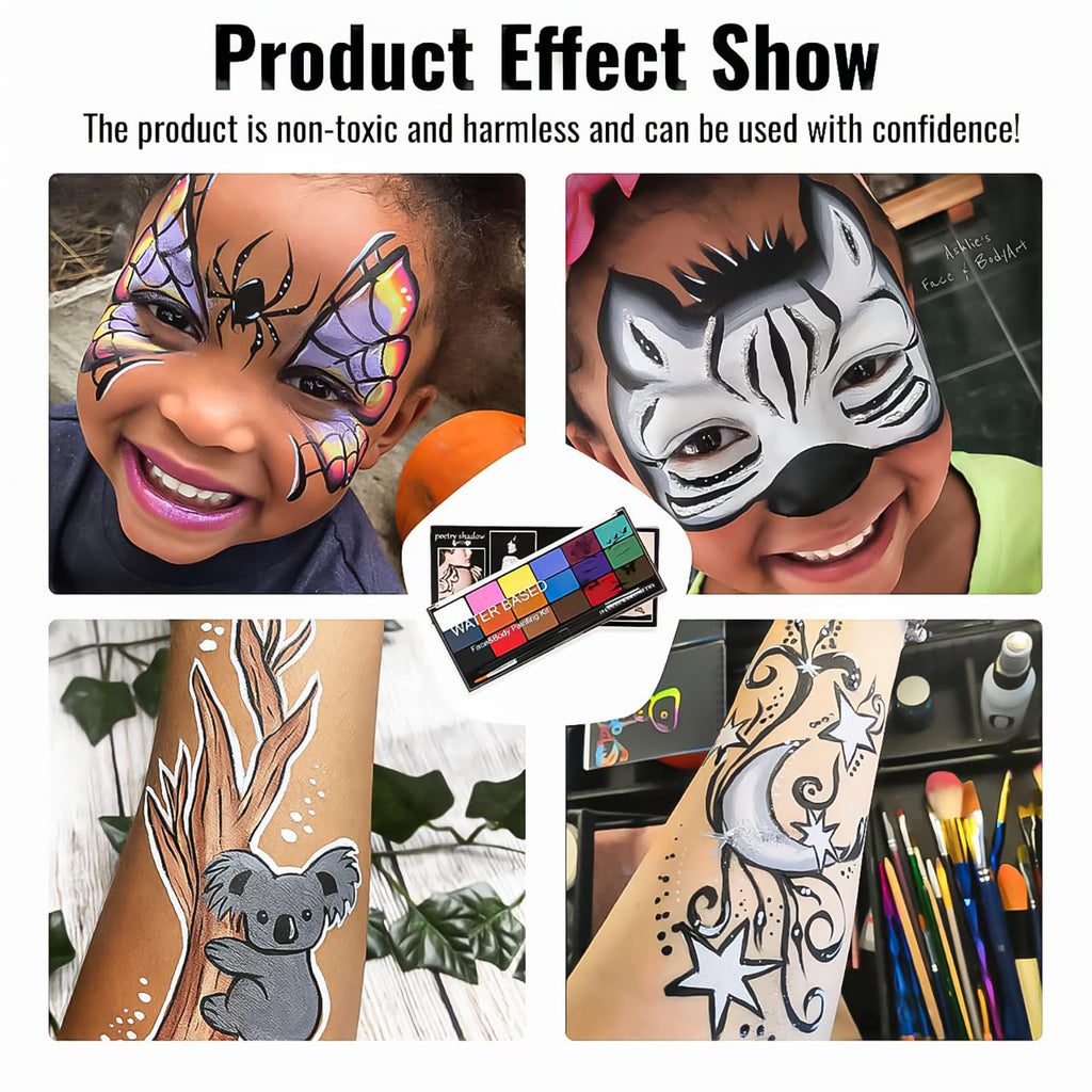 BRIMFULITE Face Painting Kit – 18 Color Water-Activated Pigments, 10 Brushes, Non-Toxic & Washable