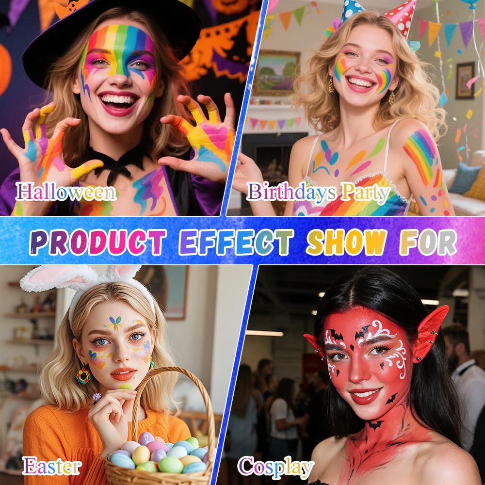 BRIMFULITE Water Activated Face Paint Kit – Highly Pigmented Split Cake with 4 Brushes