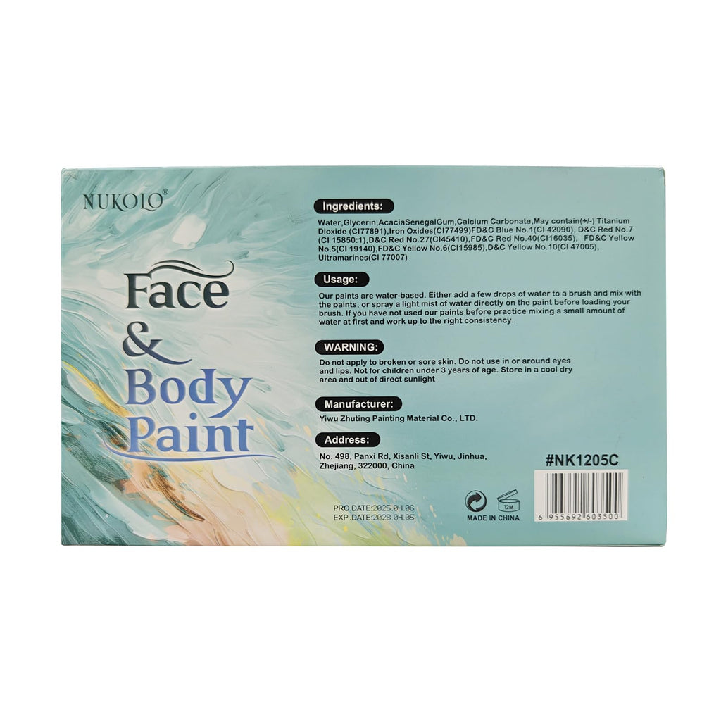 BRIMFULITE Water Activated Face Paint Kit – Highly Pigmented Split Cake with 4 Brushes