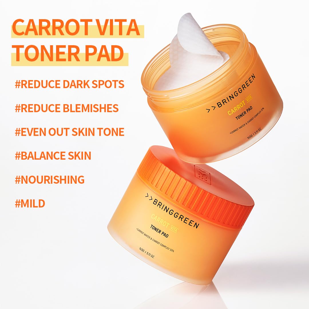 BRING GREEN Carrot Toner Pad – Vitamin & Retinol for Even Skin Tone & Dark Spots (60 Count)