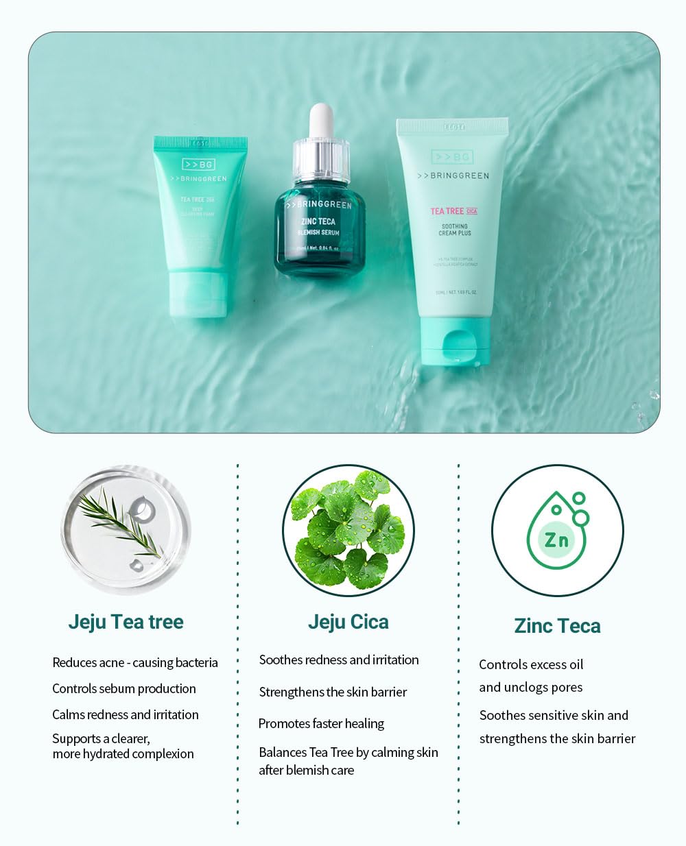 BRING GREEN Tea Tree Cica Trial Kit — Travel-Size Korean Skincare for Acne-Prone Skin