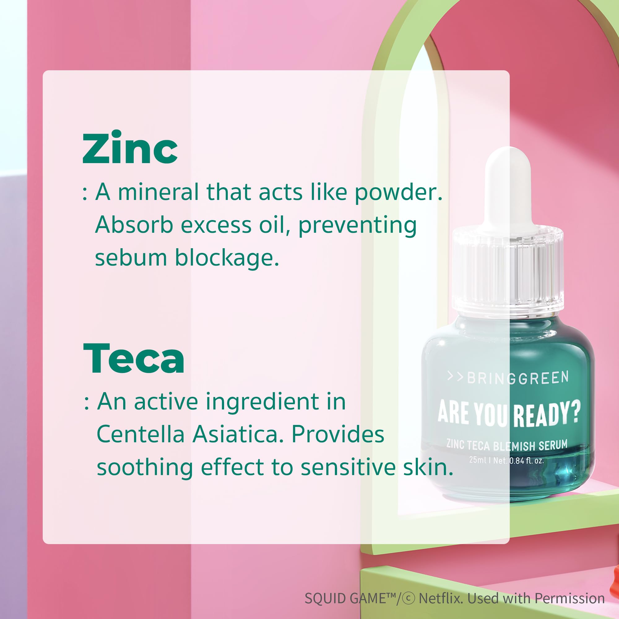 BRING GREEN X NETFLIX SQUID GAME Edition Zinc Teca Serum 25mL | Calming & Oil-Control Serum + Free Gonggi Game