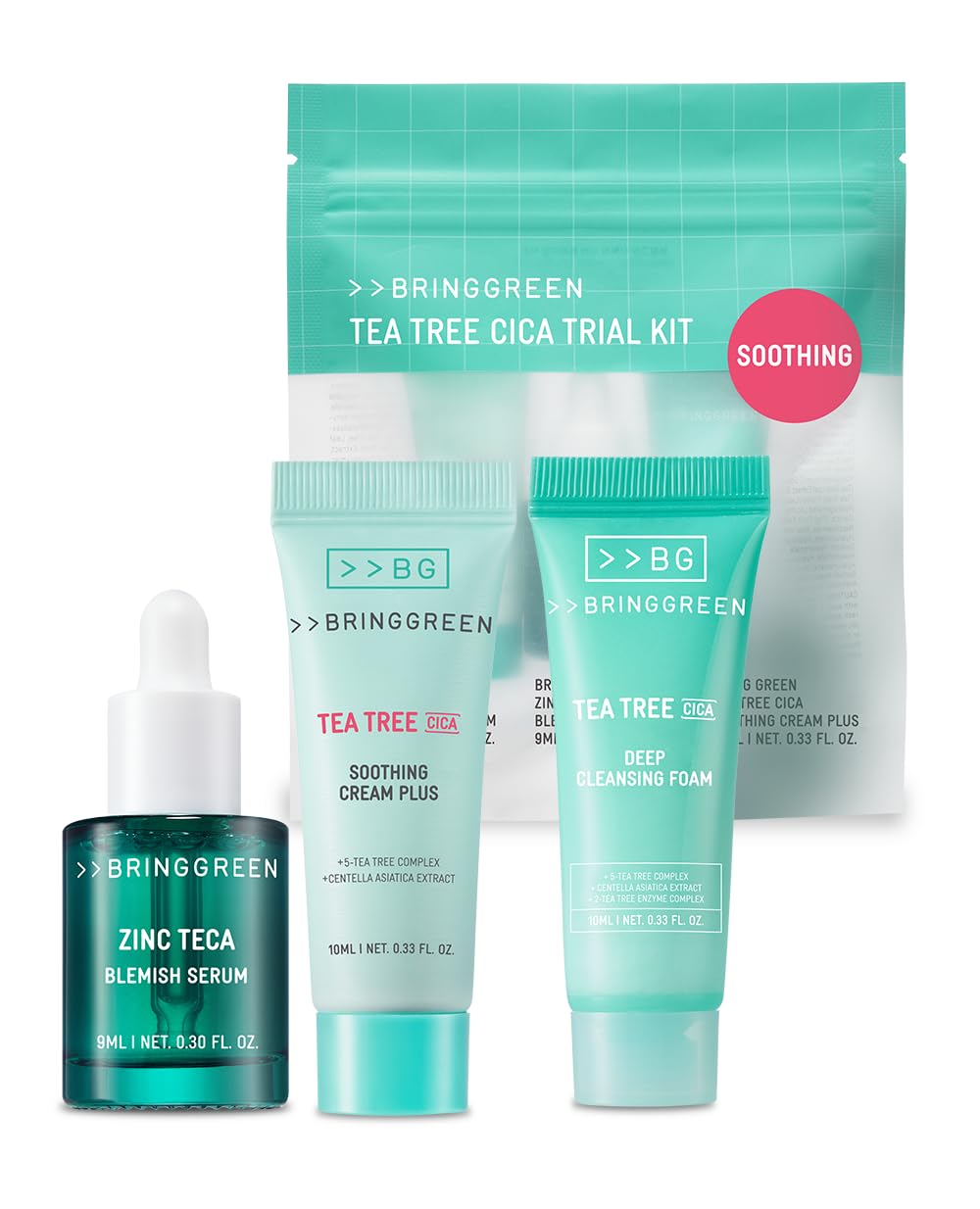 BRING GREEN Tea Tree Cica Trial Kit — Travel-Size Korean Skincare for Acne-Prone Skin