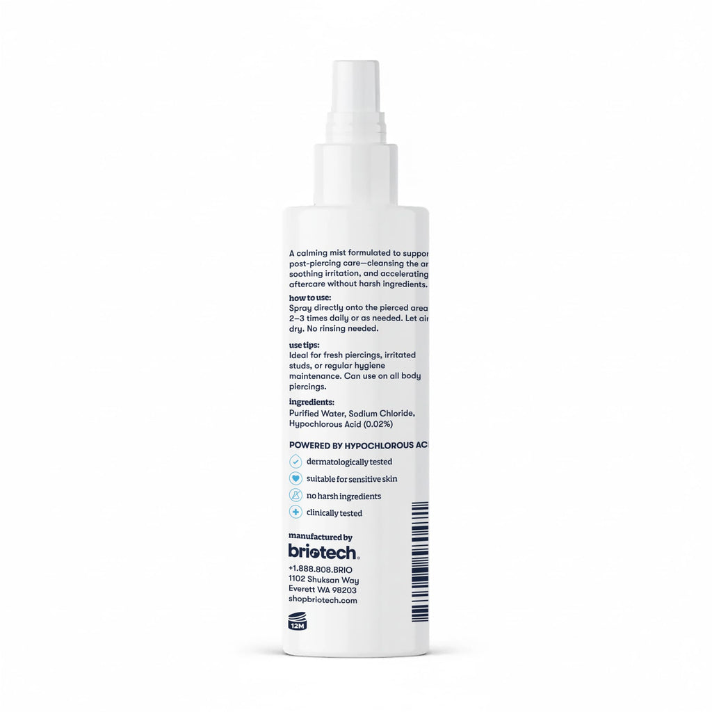 BRIOTECH Pierce Spray – HOCl Piercing Aftercare, No Rinse, Alcohol-Free, 4 fl oz (2 Pack)