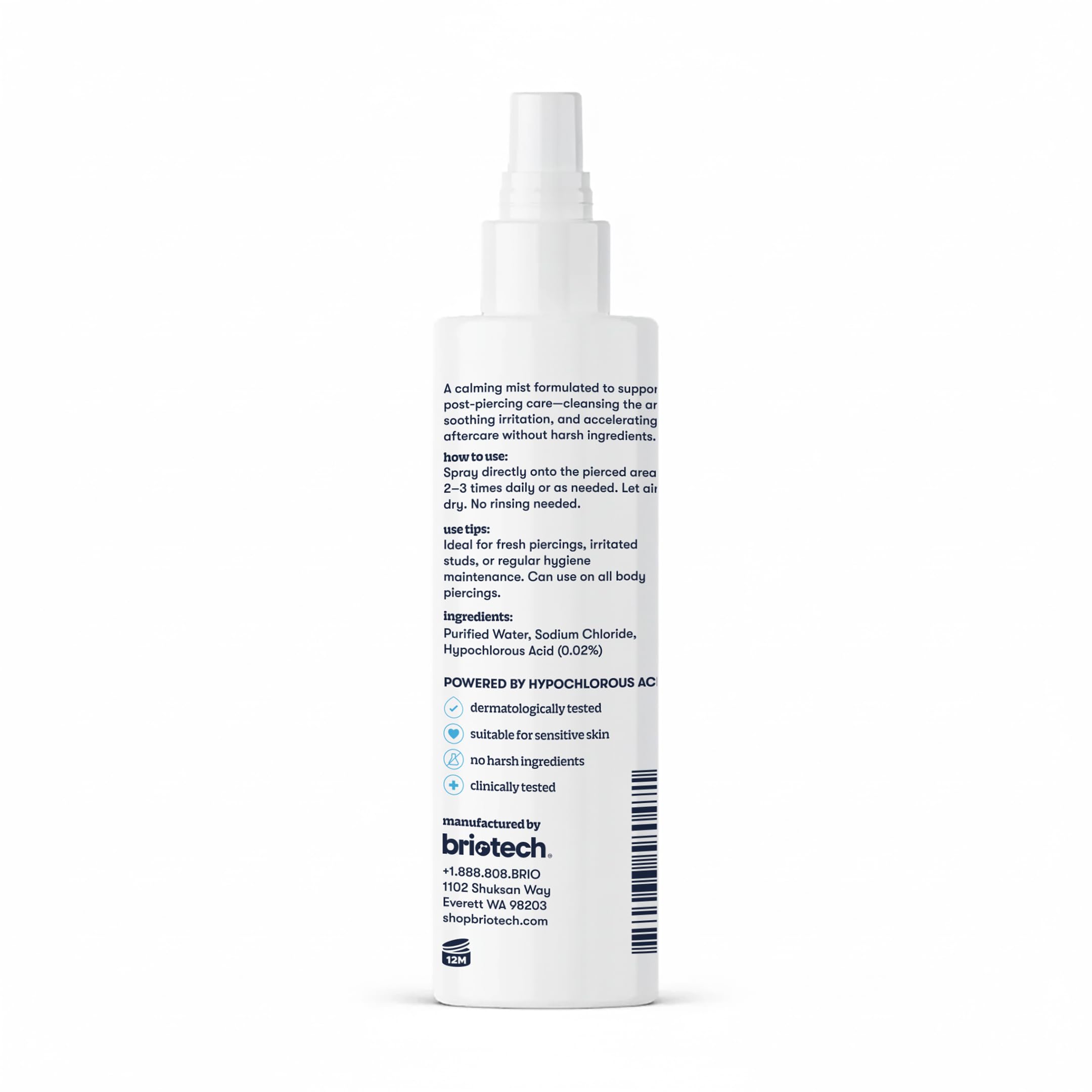 BRIOTECH Pierce Spray – HOCl Piercing Aftercare, No Rinse, Alcohol-Free, 4 fl oz (2 Pack)