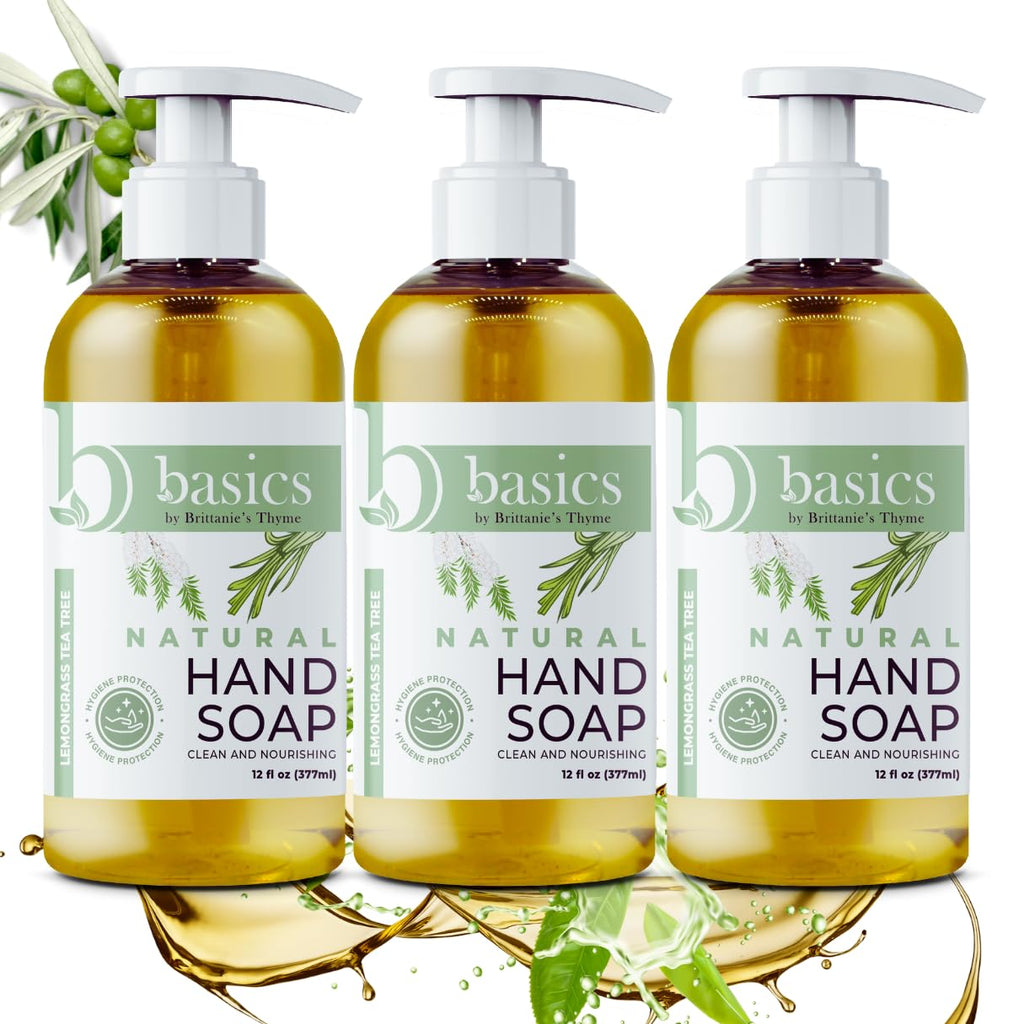 Brittanie's Thyme Basics Hand Soap – Natural Olive Oil, Lemongrass Tea Tree, 12 oz, Pack of 3