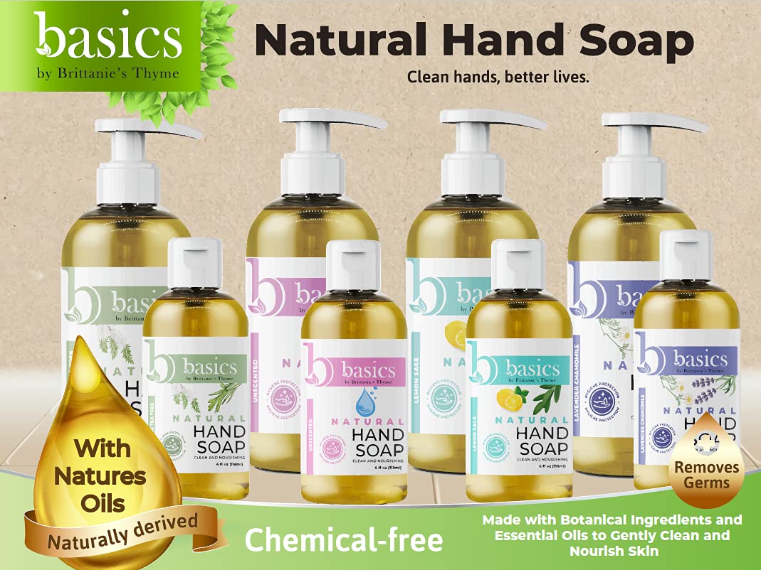 Brittanie's Thyme Basics Hand Soap – Natural Olive Oil, Lemongrass Tea Tree, 12 oz, Pack of 3