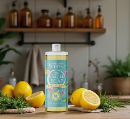 Brittanie's Thyme Pure Castile Liquid Soap Refill – Lemon Sage, 2 x 32 oz