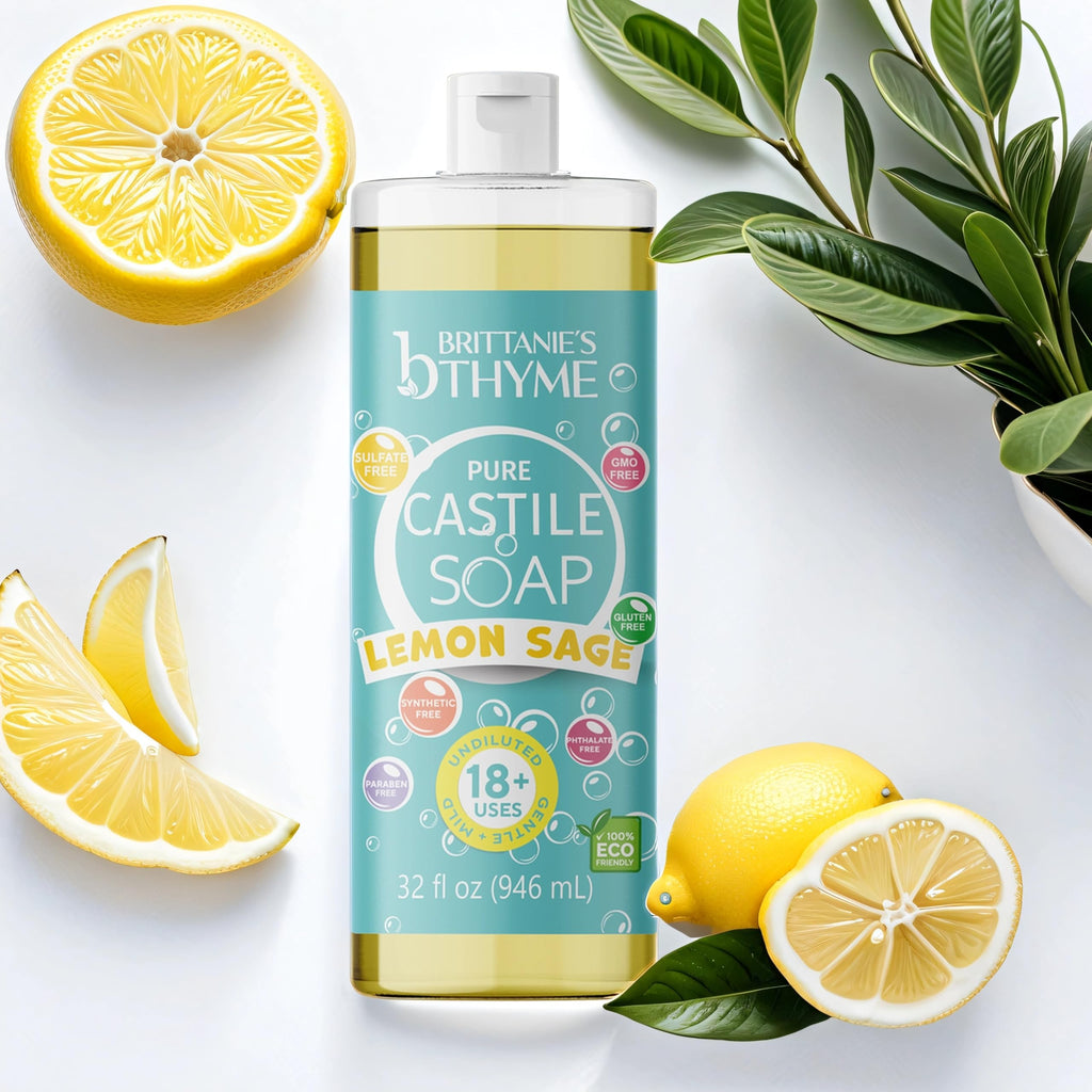Brittanie's Thyme Pure Castile Liquid Soap Refill – Lemon Sage, 2 x 32 oz