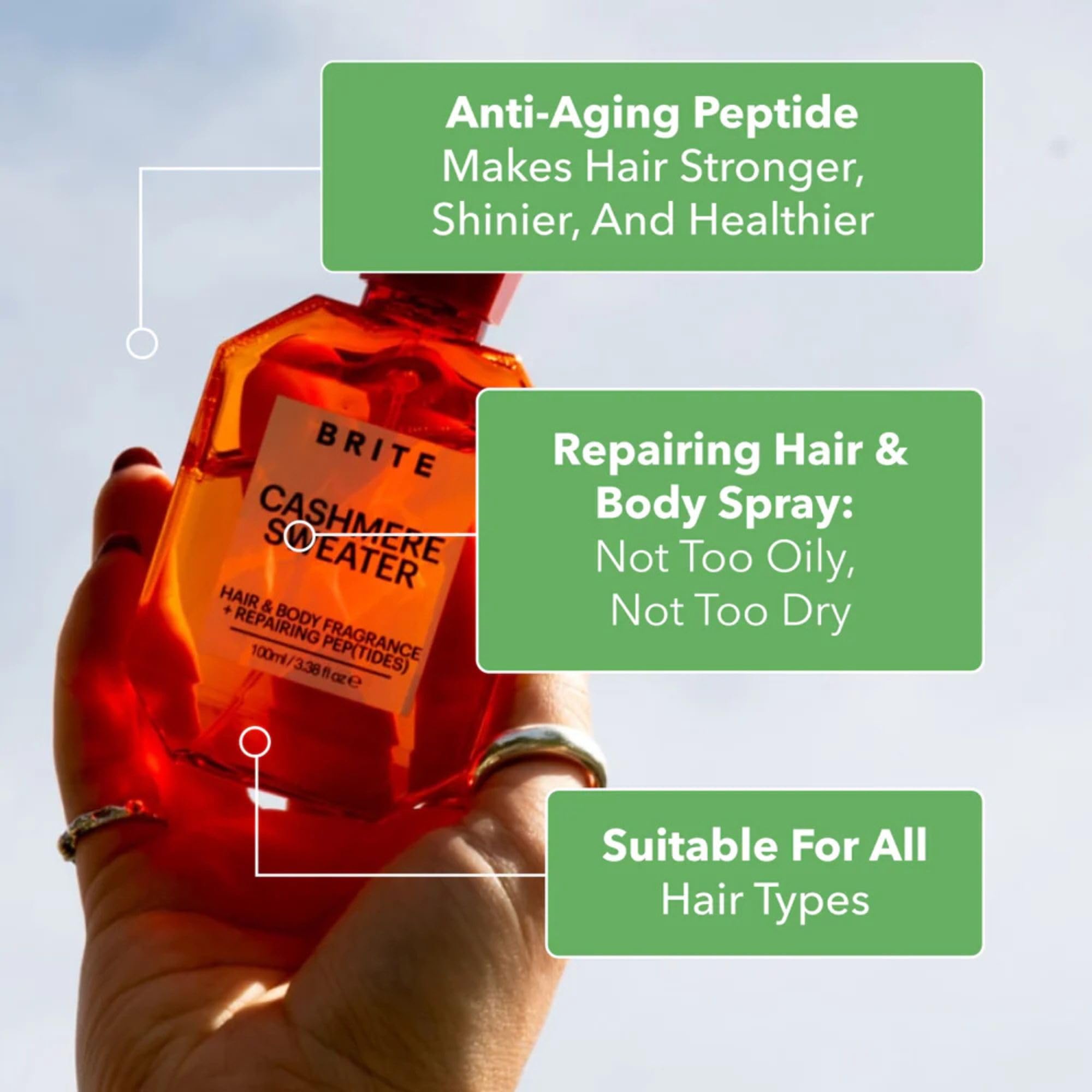 Brite Hair & Body Fragrance with Anti-Aging Peptides – All Hair Types, Creamy Scent, 3.38 oz