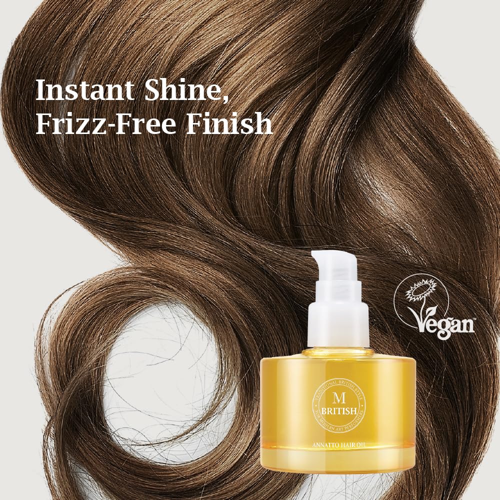 BRITISH M Annatto Hair Oil – Frizz-Free Shine, Deep Hydration, UV Protection