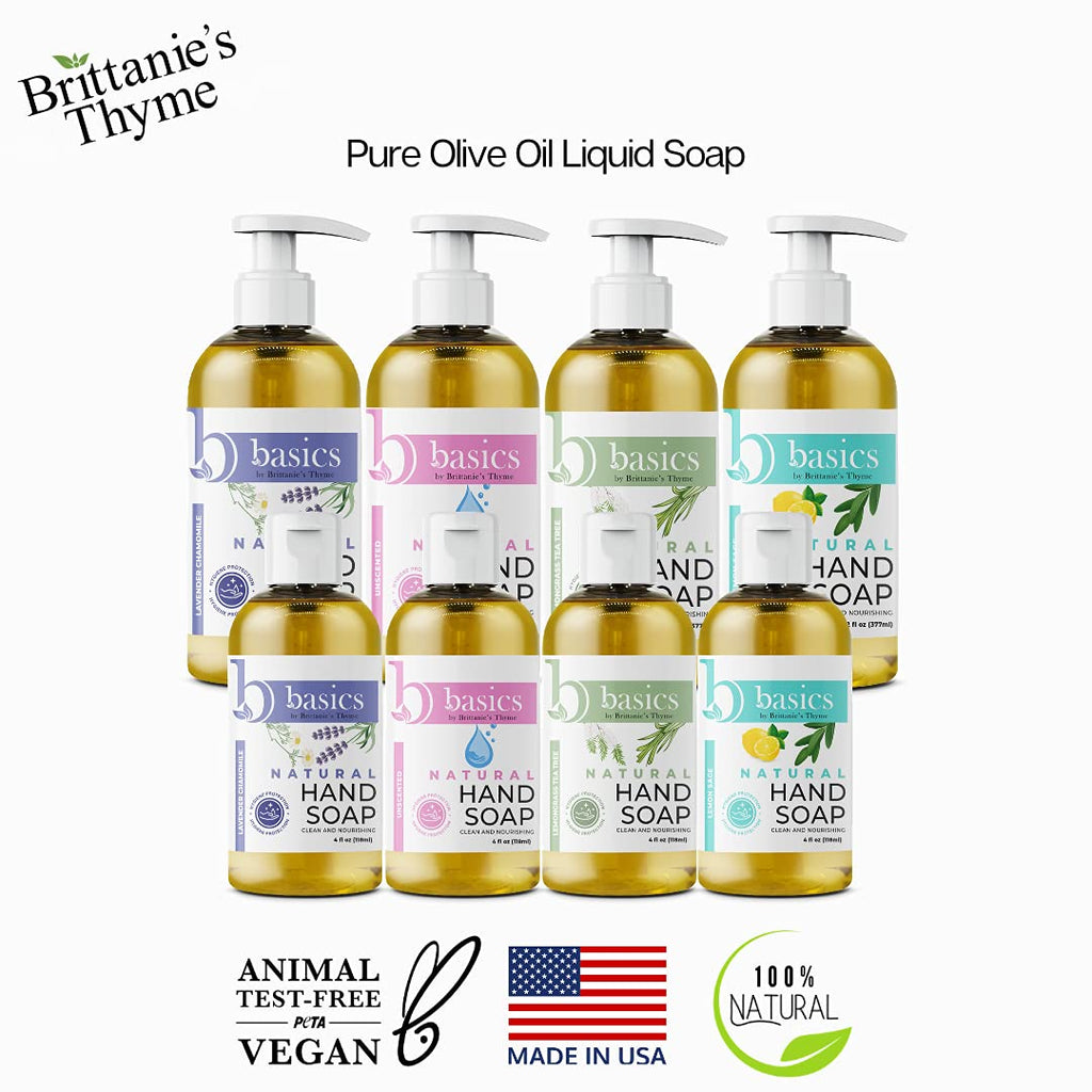 Brittanie's Thyme Basics Natural Olive Oil Hand Soap, Lemon Sage – 12 oz (Pack of 3) – Cruelty Free & Vegan