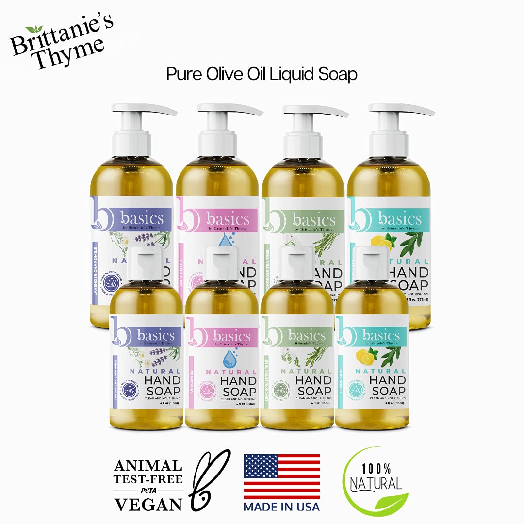 Brittanie's Thyme Basics Natural Olive Oil Hand Soap, Lemon Sage – 12 oz (Pack of 3) – Cruelty Free & Vegan