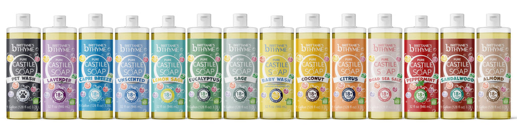 Brittanie's Thyme Pure Castile Liquid Soap Refill Citrus, 32oz x2 | Gentle Plant-Based, Vegan & Gluten-Free