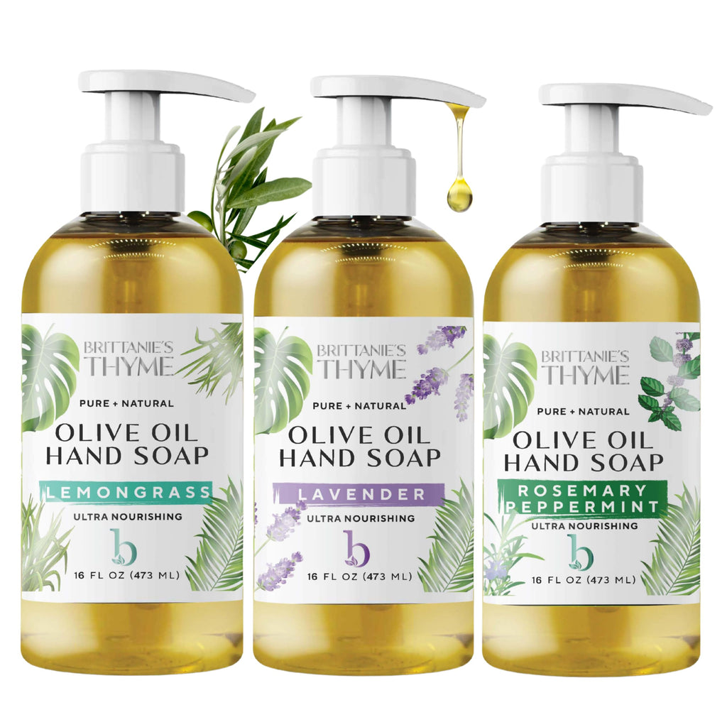 Brittanie’s Thyme Pure Castile Liquid Soap Refill – Lavender, Lemongrass & Rosemary (3 x 16 oz) | Gentle, Plant-Based Cleanser, Vegan & Gluten Free