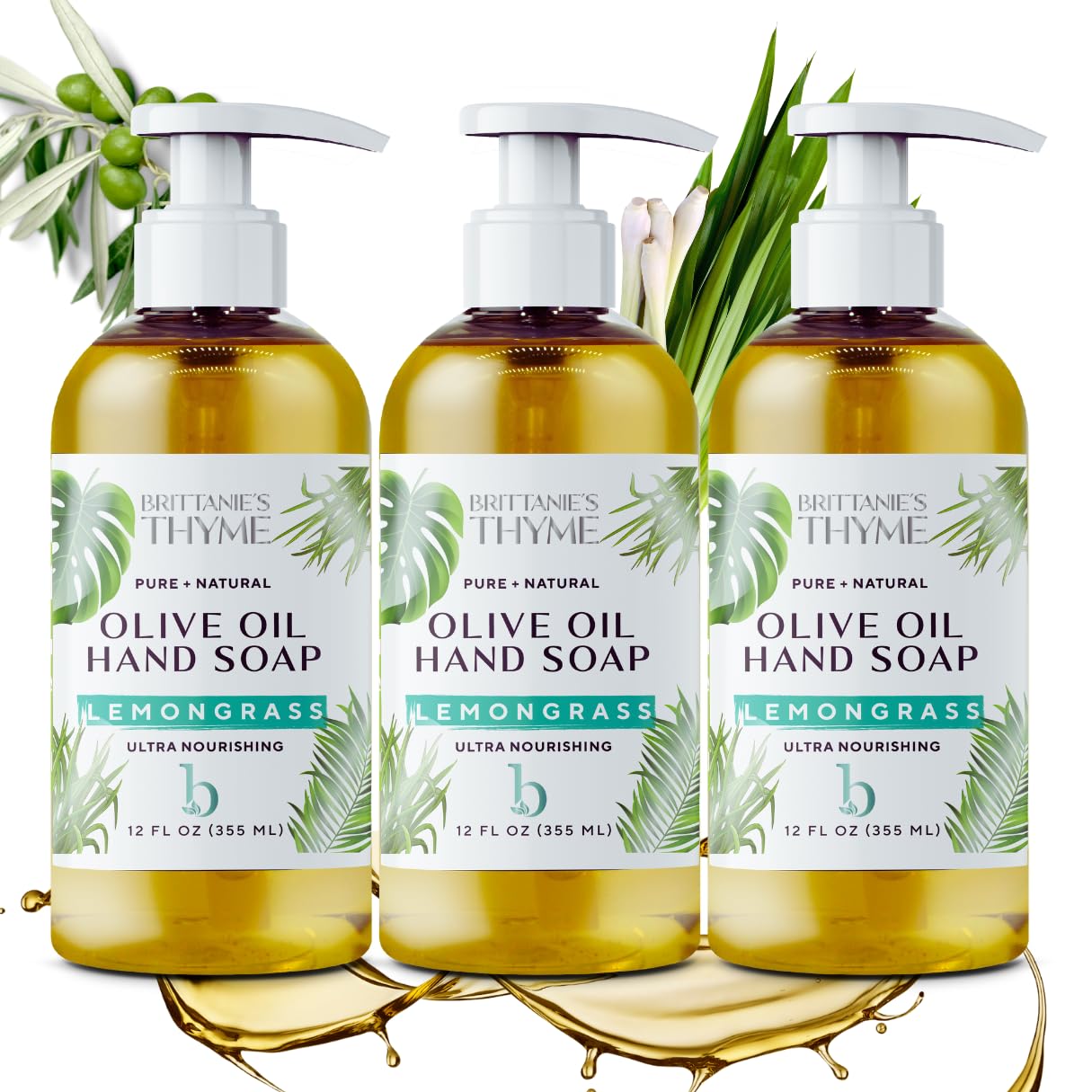 Brittanie’s Thyme Pure Castile Liquid Soap Refill – Lemongrass, 3x12oz | Dish, Hair & Body