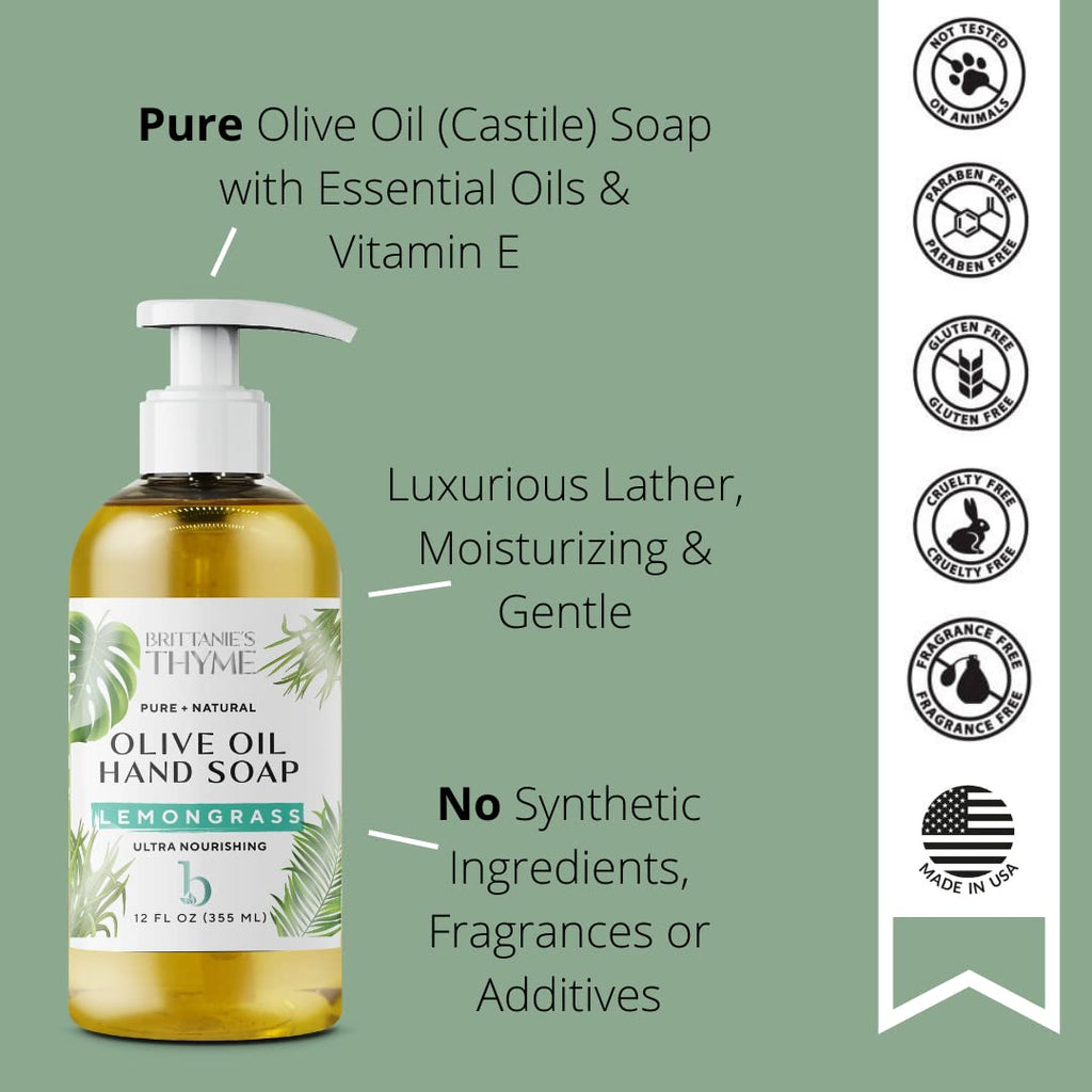 Brittanie’s Thyme Pure Castile Liquid Soap Refill – Lemongrass, 3x12oz | Dish, Hair & Body
