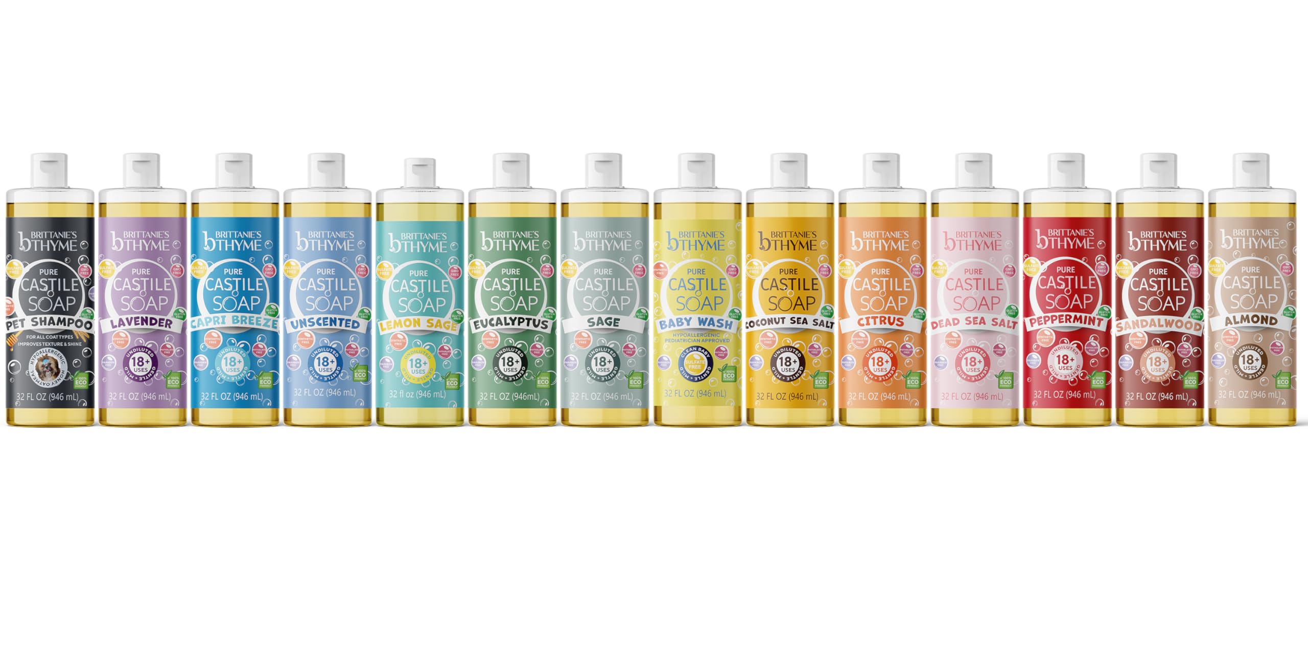 Brittanie's Thyme Pure Castile Liquid Soap Refill – Lavender, 32 oz 2-Pack | Gentle, Vegan, Non-GMO